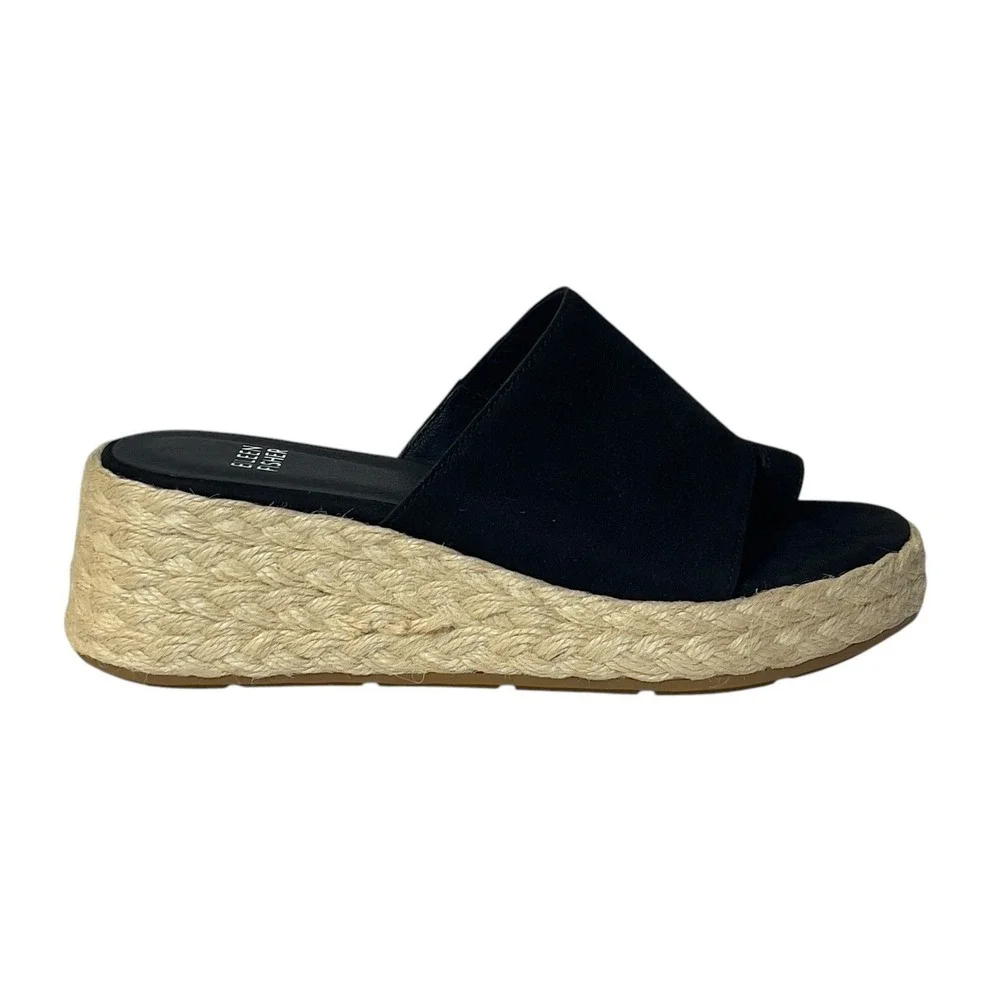 Eileen Fisher Tarry-TN Black Tumbled‎ Nubuck Slide Platform Espadrille 5M